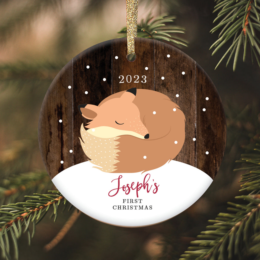 Baby's First Christmas Fox Ornament, Personalized | 53