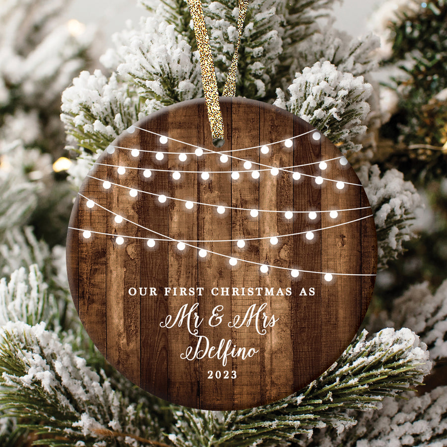 Dried Floral Wood Ornament- First Christmas as Mr and Mrs – Pixels