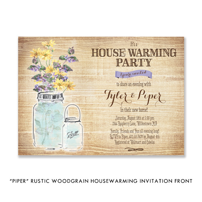 "Piper" Rustic Woodgrain Housewarming Party Invitation