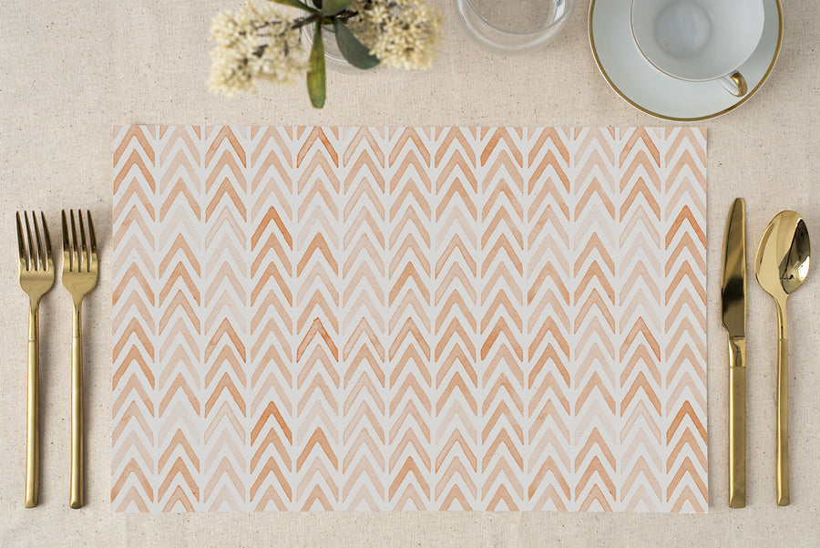 Orange Watercolor Chevron Print Paper Placemats by Digibuddha