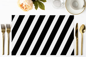 Black and White Striped Paper Placemats by Digibuddha