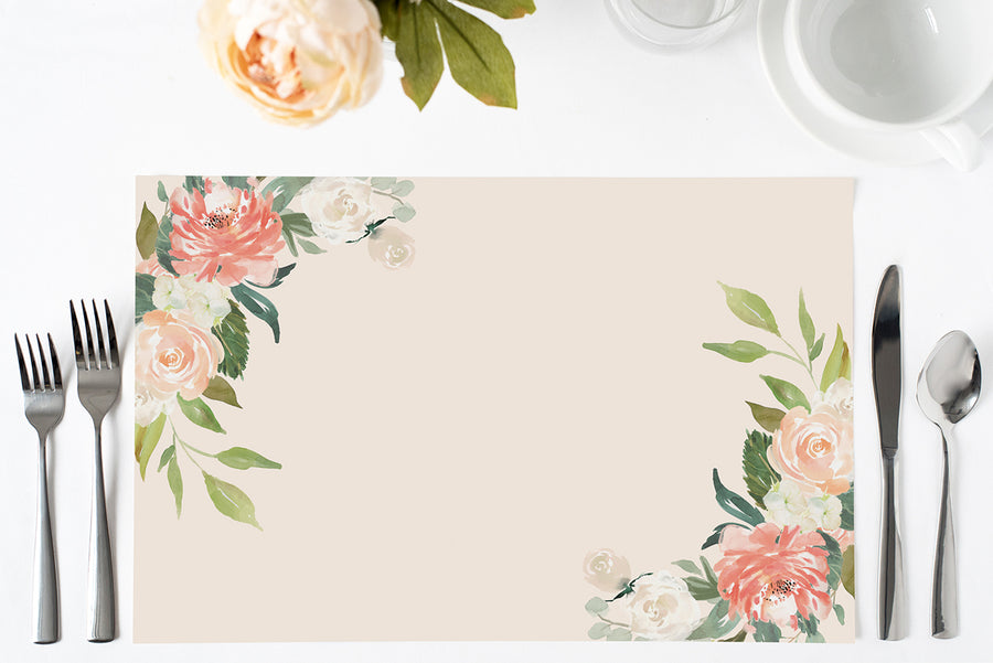 Spring Peach Paper Placemats Dinner Party for Bridal Shower by Digibuddha
