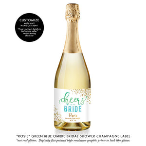 "Rosie" Green Blue Ombre Bridal Shower Champagne Labels