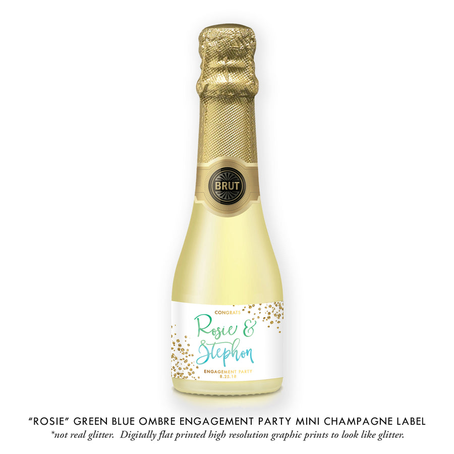 "Rosie" Green Blue Ombre Engagement Champagne Labels