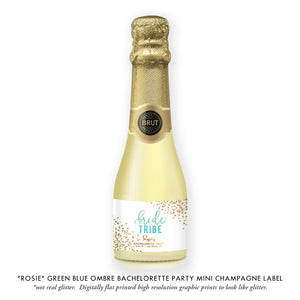 "Rosie" Green Blue Ombre Bachelorette Party Champagne Labels