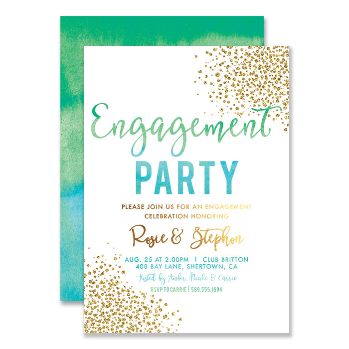 "Rosie" Green Blue Ombre Engagement Party Invitation