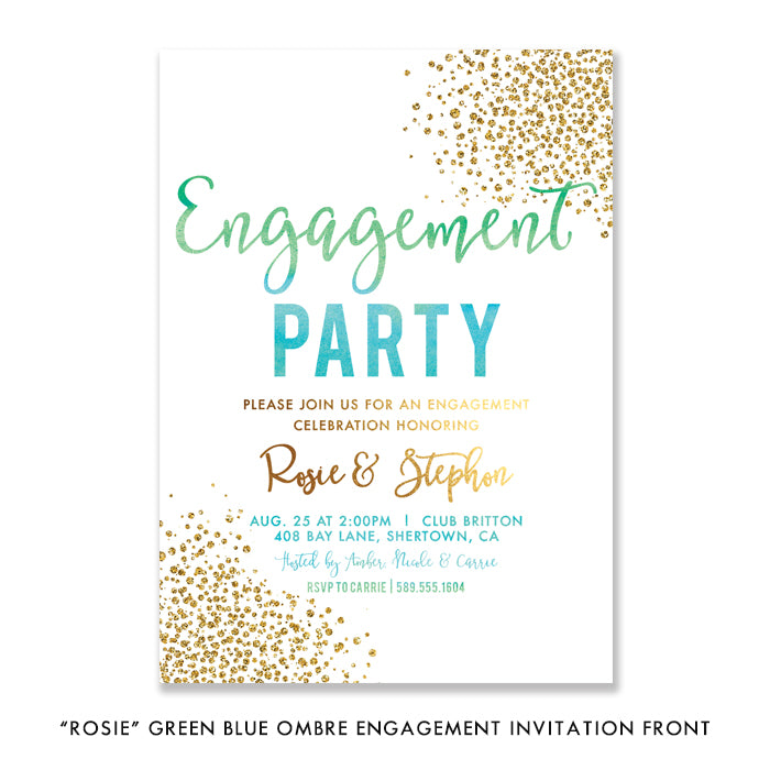 "Rosie" Green Blue Ombre Engagement Party Invitation