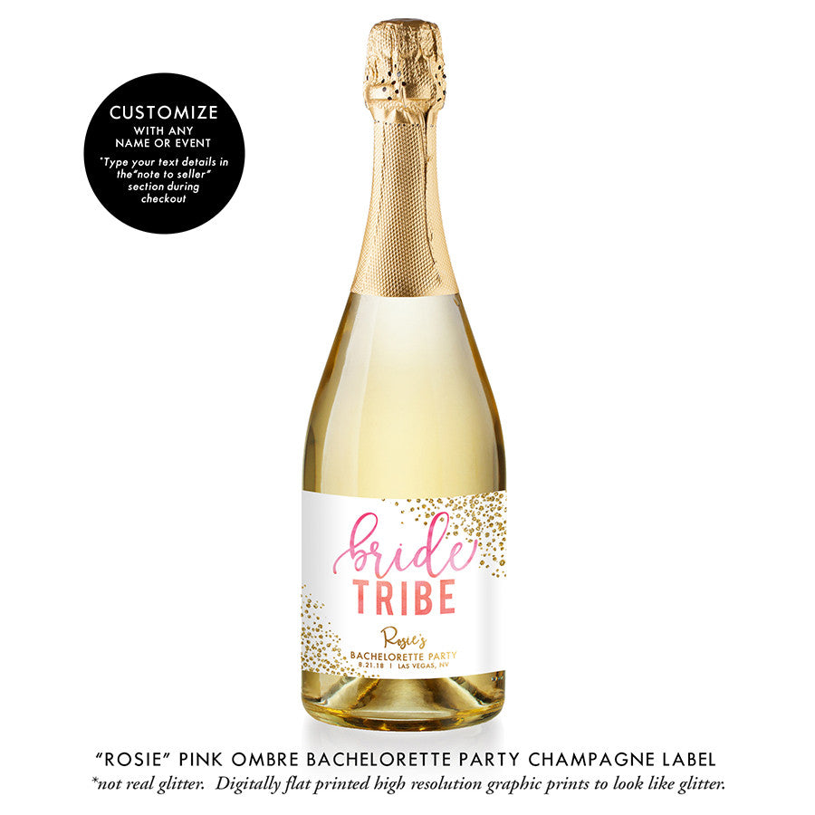 "Rosie" Pink Ombre Bachelorette Party Champagne Labels
