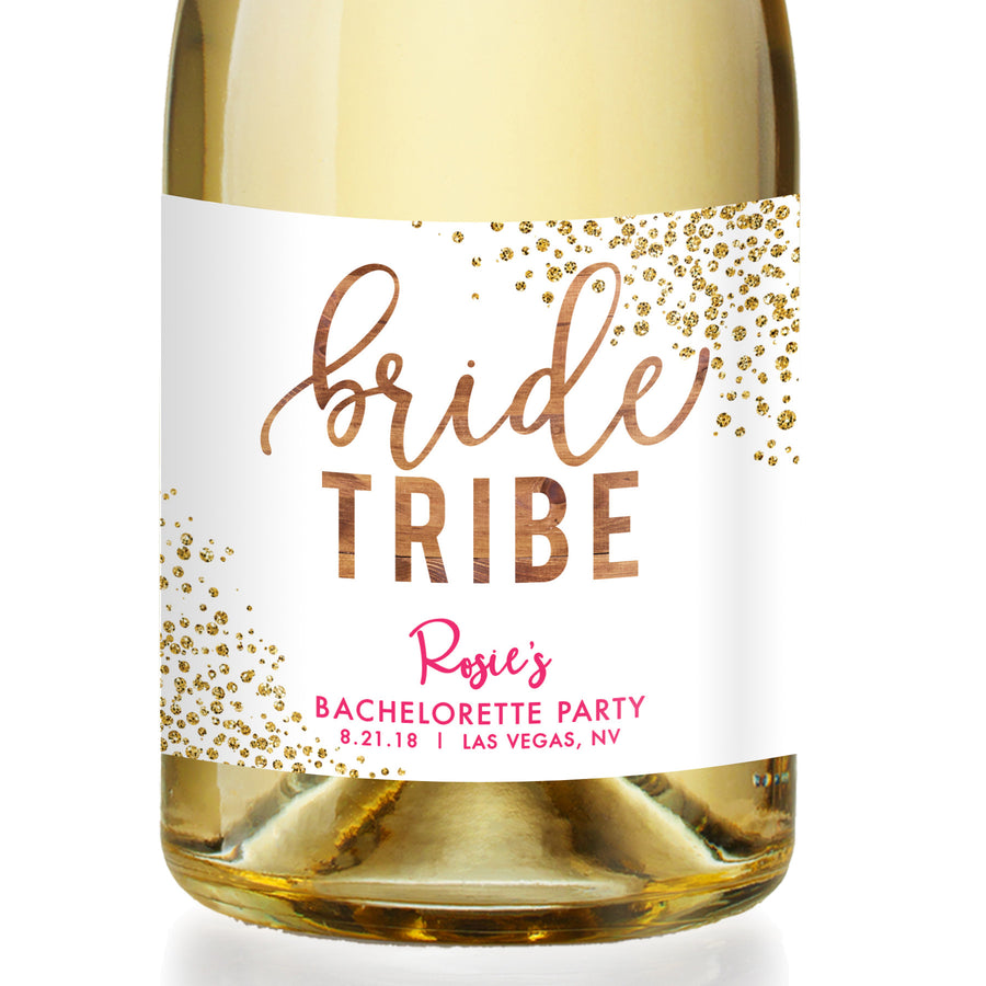 "Rosie" Woodgrain Pink Bachelorette Party Champagne Labels