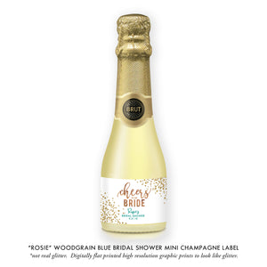"Rosie" Woodgrain Turquoise Bridal Shower Champagne Labels