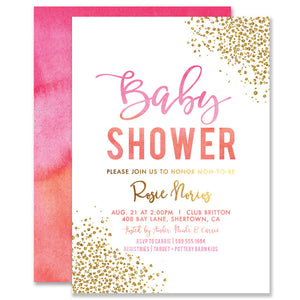 "Rosie" Pink Orange Ombre Baby Shower Invitation