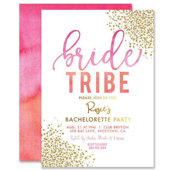 "Rosie" Pink Orange Ombre Bride Tribe Bachelorette Invitation