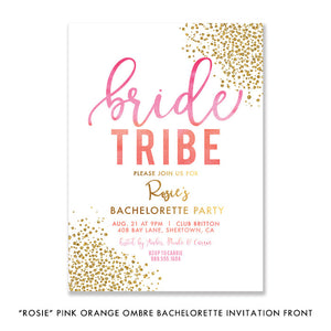 "Rosie" Pink Orange Ombre Bride Tribe Bachelorette Invitation