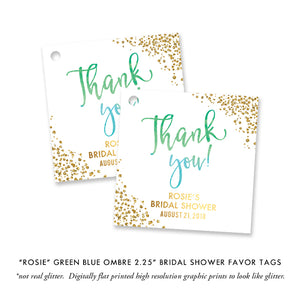 Chic Green Blue Ombre Bridal Shower Invitation with festive gold dots, perfect for elegant, modern bridal celebrations.