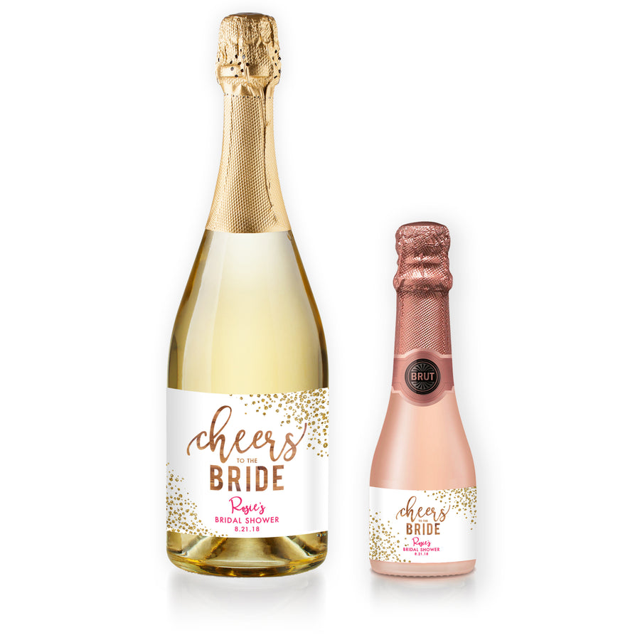 "Rosie" Woodgrain Pink Bridal Shower Champagne Labels