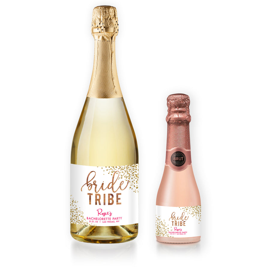 "Rosie" Woodgrain Pink Bachelorette Party Champagne Labels
