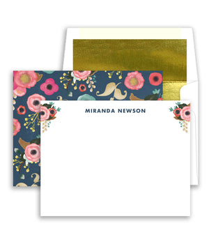 Navy Floral Personalized Stationery