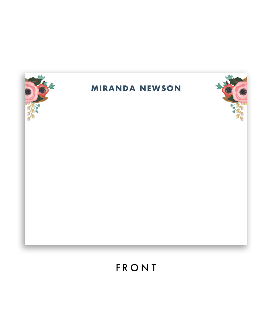 Navy Floral Personalized Stationery