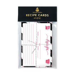 Glitter + Stripe Recipe Cards |  Stella Black Fuchsia