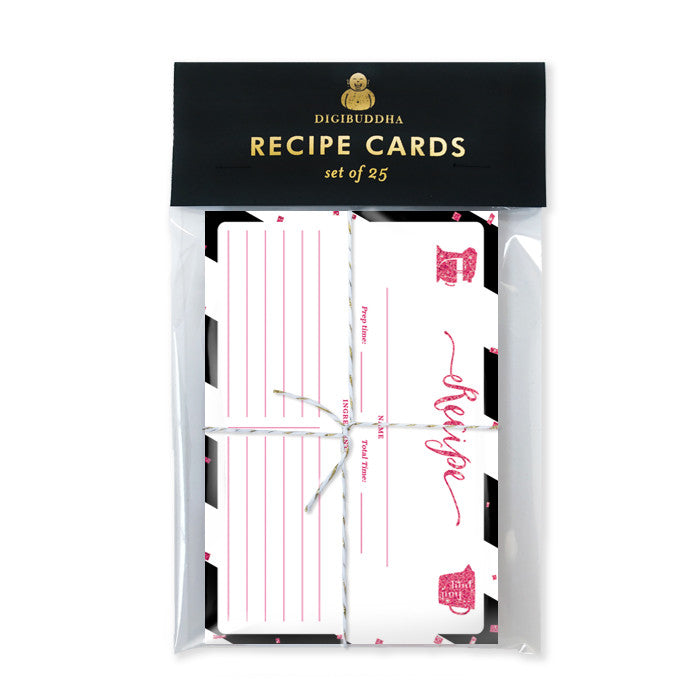 Glitter + Stripe Recipe Cards |  Stella Black Fuchsia