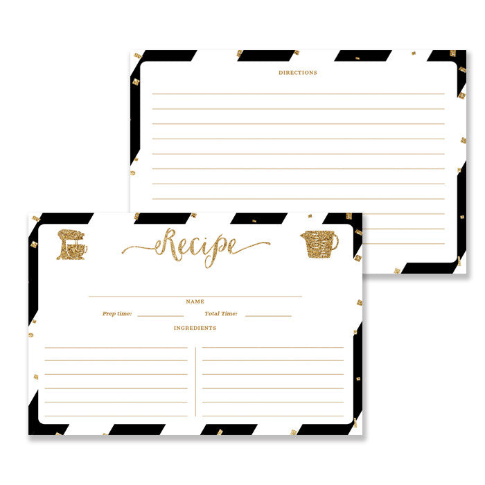 Glitter + Stripe Recipe Cards |  Stella Black Gold