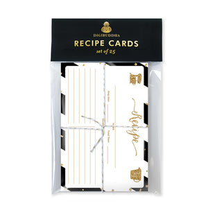Glitter + Stripe Recipe Cards |  Stella Black Gold