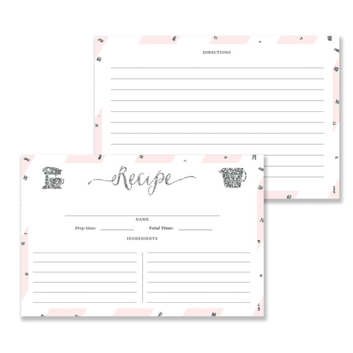Elegant blush and silver bridal shower invitations with chic pink stripes and an elegant silver glitter font, by Digibuddha.