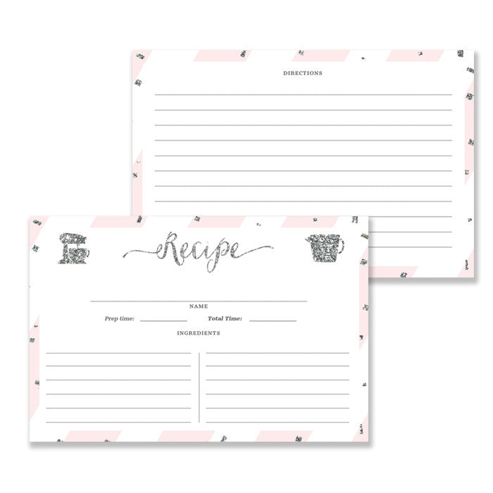 Blush Pink + Silver Glitter Recipe Cards | Stella