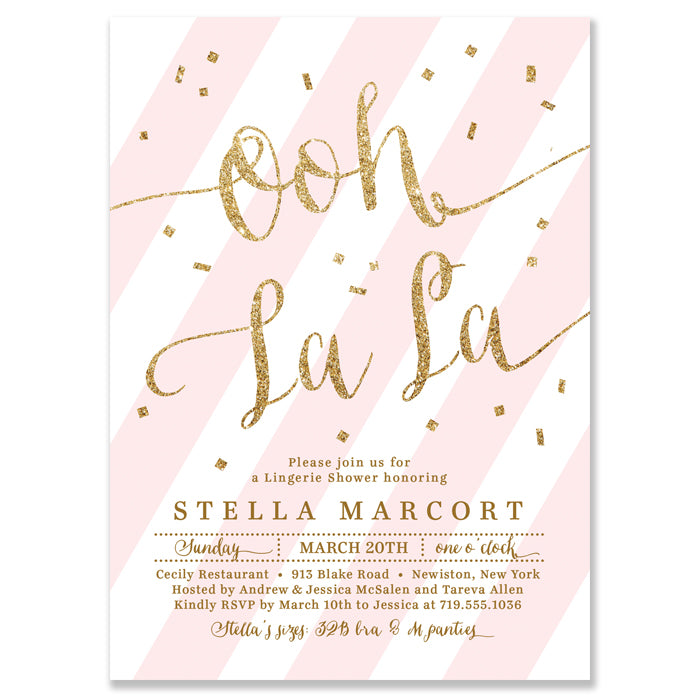 Stella Blush + Gold Glitter Lingerie Shower Invitation