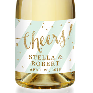 "Stella" Mint Stripe + Gold Engagement Champagne Labels
