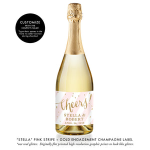 "Stella" Pink Stripe + Gold Engagement Champagne Labels