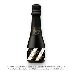 "Stella" Black Stripe + Gold Engagement Champagne Labels