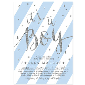 "Stella" Blue + Silver Glitter Baby Shower Invitation