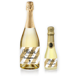 "Stella" Gold Stripe + Black Bridesmaid Proposal Champagne Labels
