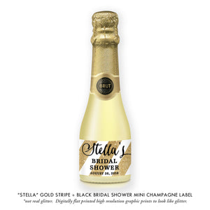 "Stella" Gold Stripe + Black Bridal Shower Champagne Labels