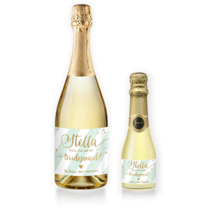 "Stella" Mint Stripe + Gold Bridesmaid Proposal Champagne Labels