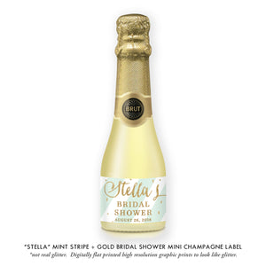 "Stella" Mint Stripe + Gold Bridal Shower Champagne Labels