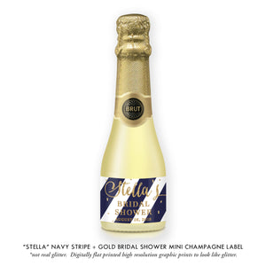 "Stella" Navy Stripe + Gold Bridal Shower Champagne Labels
