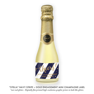 "Stella" Navy Stripe + Gold Engagement Champagne Labels