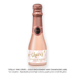 "Stella" Pink Stripe + Gold Engagement Champagne Labels