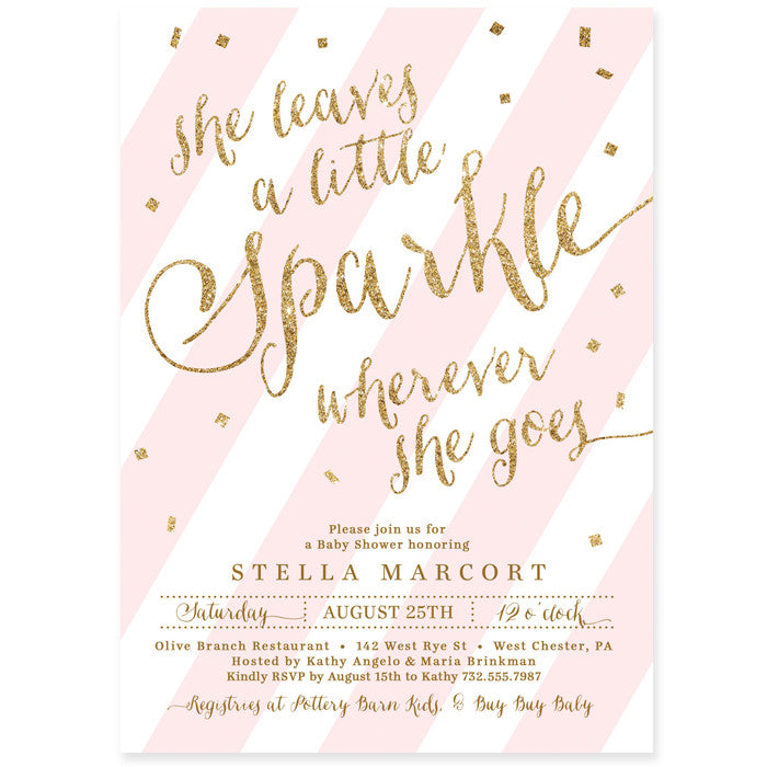 "Stella" Pink + Gold Sparkle Baby Shower Invitation