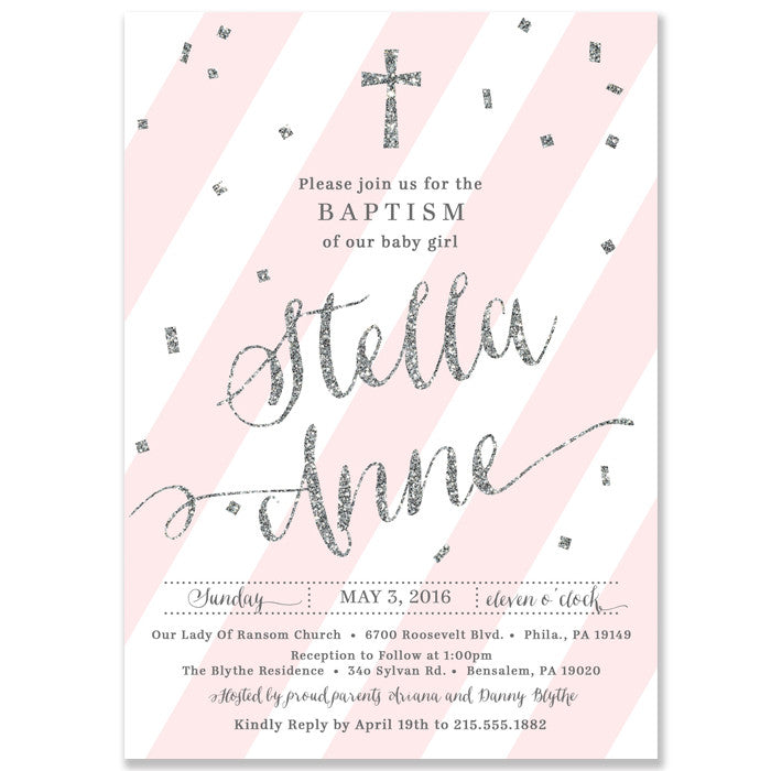 "Stella" Pink + Silver Baptism Invitation