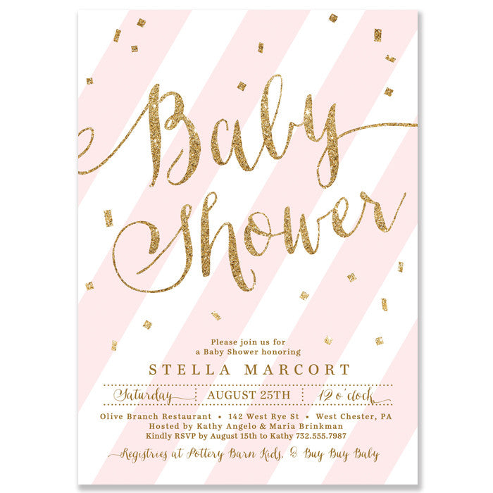 "Stella" Pink + Gold Glitter Baby Shower Invitation