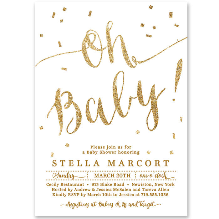 “Stella” White + Gold Confetti  Baby Shower Invitation