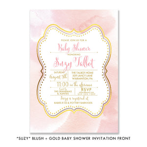 "Suzy" Blush + Gold Baby Shower Invitation