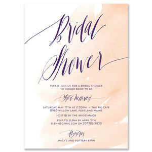 "Sybil" Peach Watercolor Bridal Shower Invitation