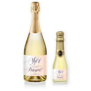 "Sybil" Peach Watercolor Bridesmaid Proposal Champagne Labels