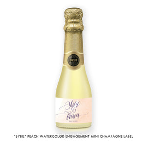 "Sybil" Peach Watercolor Engagement Champagne Labels