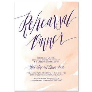 "Sybil" Peach Watercolor Rehearsal Dinner Invitation