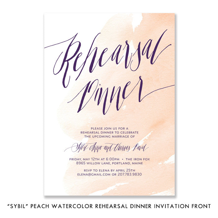 "Sybil" Peach Watercolor Rehearsal Dinner Invitation